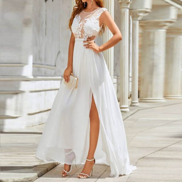 Chiffon Lace Trailing Wedding Dress – Elegant Swing Gown with Mid Waist & Flowy Skirt
