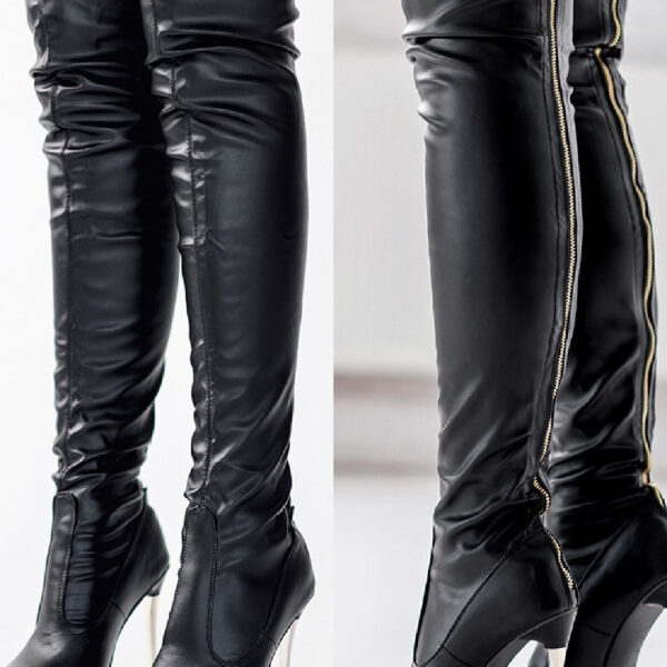 Women’s Pointed Toe High Heels – Synthetic Leather Knee-High Boots with Extended Sizes - Image 3
