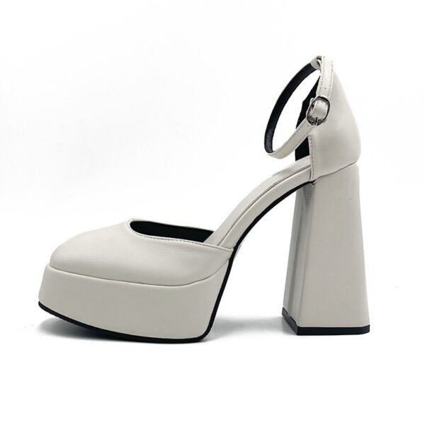 Platform Square-Toe Chunky Heels – National Style Ankle Buckle Pumps with Rubber Sole | 12cm Heel - Image 3