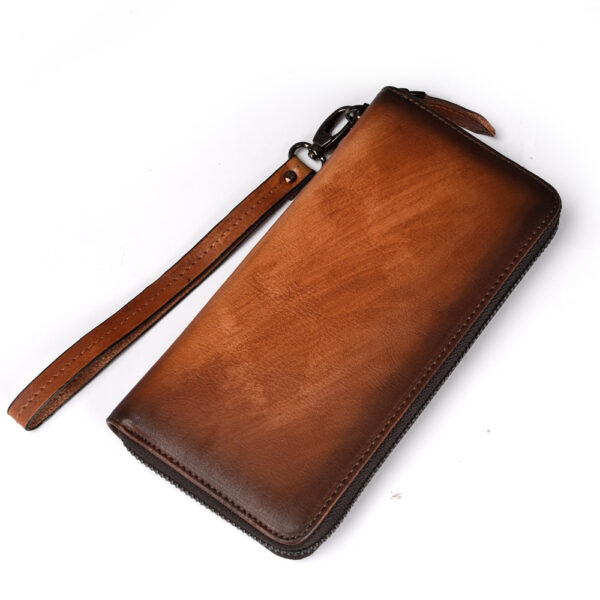 European Hand-Rubbed Leather Wallet – Multi-Card Slot Clutch in Retro Yellow & Brown | Genuine Cowhide for Daily Urban Style - Image 5