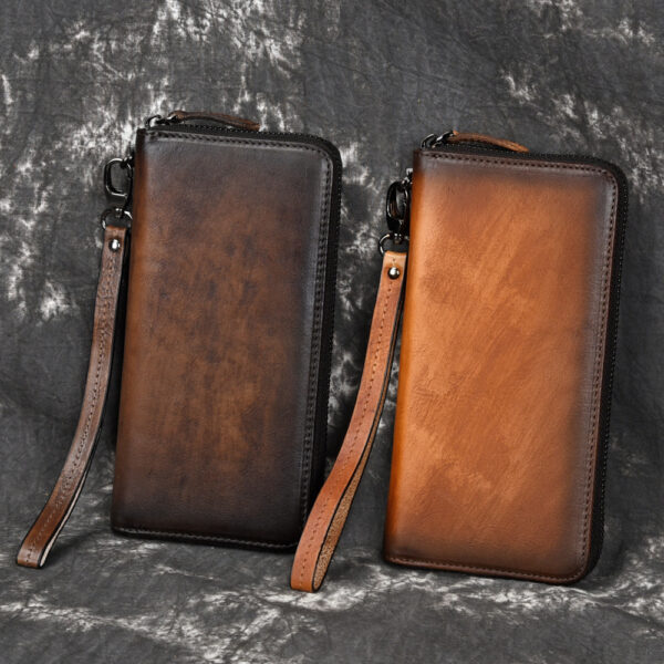 European Hand-Rubbed Leather Wallet – Multi-Card Slot Clutch in Retro Yellow & Brown | Genuine Cowhide for Daily Urban Style