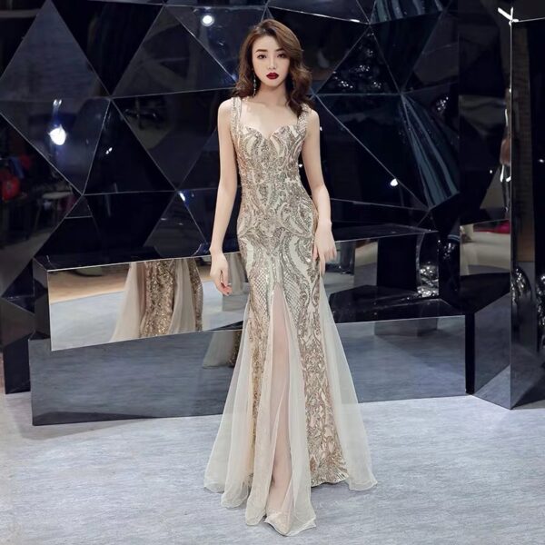 Fishtail Sequin Evening Dress – Sparkling Sleeveless Sling Gown for Banquets & Summer Events - Image 3
