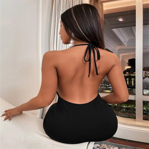 Summer Halter Dress – Deep V-Neck Sling Backless Dress with High Waist & Midi Skirt - Image 4