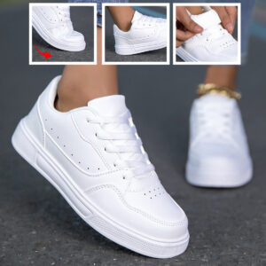 White Korean Casual Sneakers – Breathable Low-Top Shoes with EVA Sole for All-Season Comfort