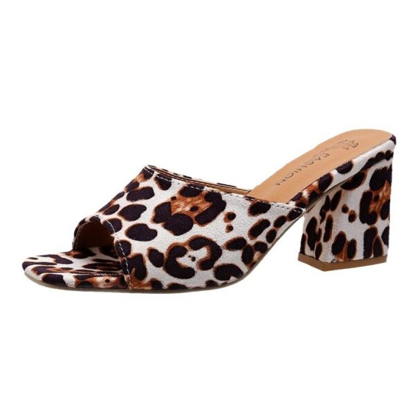 Leopard Print Chunky Heel Sandals – Women’s Square-Toe Summer Slippers with PU Upper & Rubber Sole - Image 2