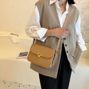 Elegant PU Leather Messenger Bag – Stylish Crossbody Shoulder Bag with Lock Detail & Sandwich Pockets