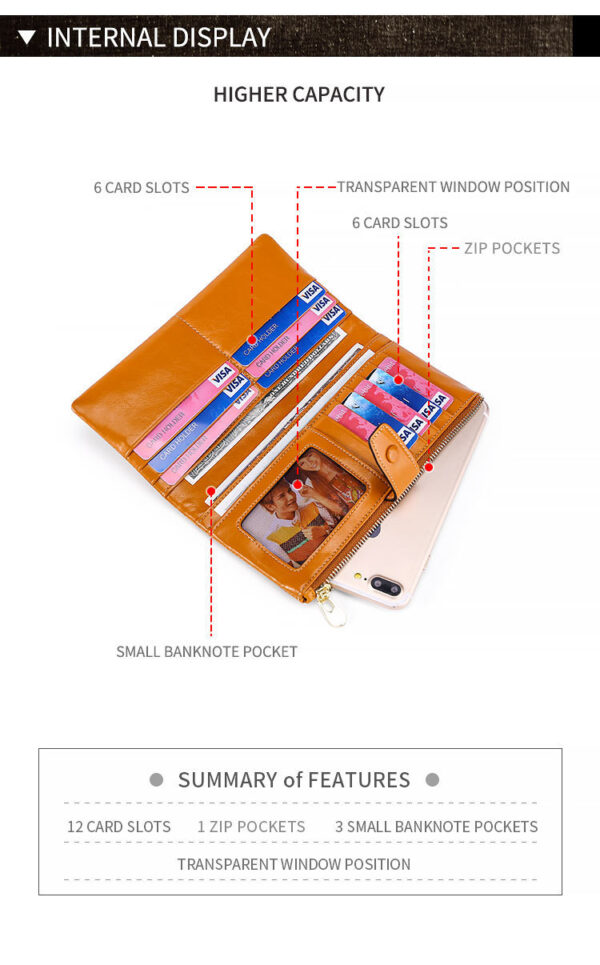 Genuine Leather Retro Women’s Wallet – Multi Card Slot Handheld Coin Purse with Lock - Image 4
