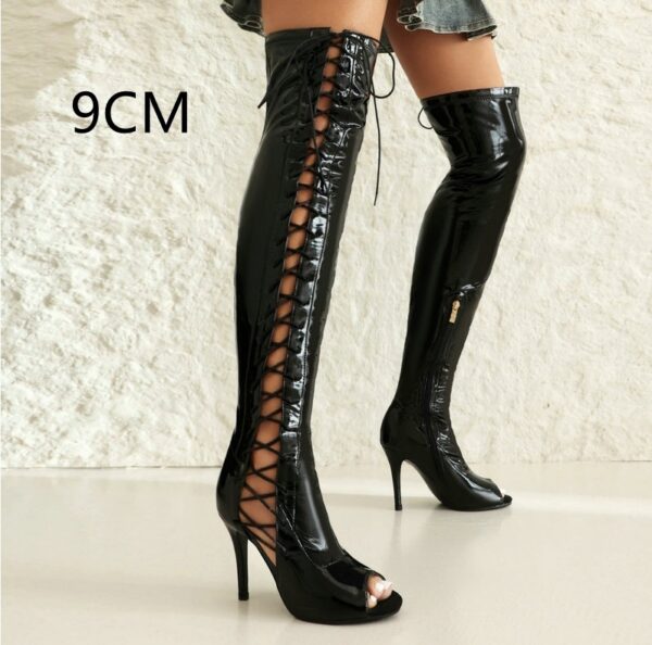 Stretch Thin Patent Leather Over-the-Knee Boots – Side Zipper Women’s Boots in Black, Red & White - Image 9