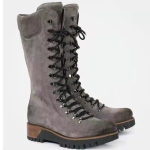 Women's Plus Size Mid-Calf Boots – Autumn/Winter Lace-Up Wedge Shoes with Round Toe