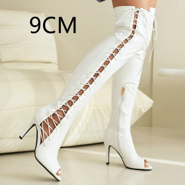 Stretch Thin Patent Leather Over-the-Knee Boots – Side Zipper Women’s Boots in Black, Red & White - Image 7