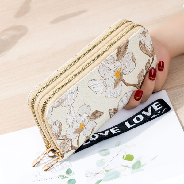 Double Zipper Wallet – Large-Capacity PU Leather Clutch with Floral Accents | Urban Minimalist Style - Image 7
