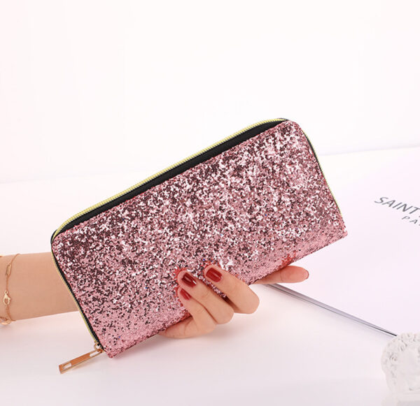 Korean Multi-functional Student Wallet – PU Leather Zipper Organizer with Sequins, 8 Colors | Compact Horizontal Square Design - Image 4