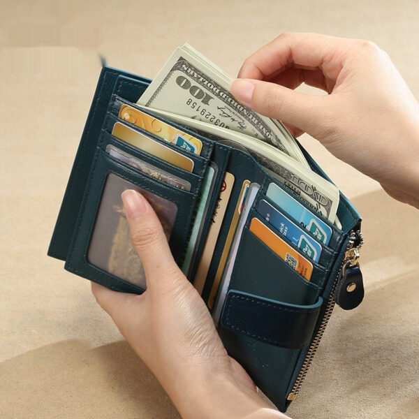 Women's RFID-Blocking Anti-Theft Genuine Leather Coin Purse – Multifunctional Organizer with Zipper Closure | Solid Color Design - Image 4