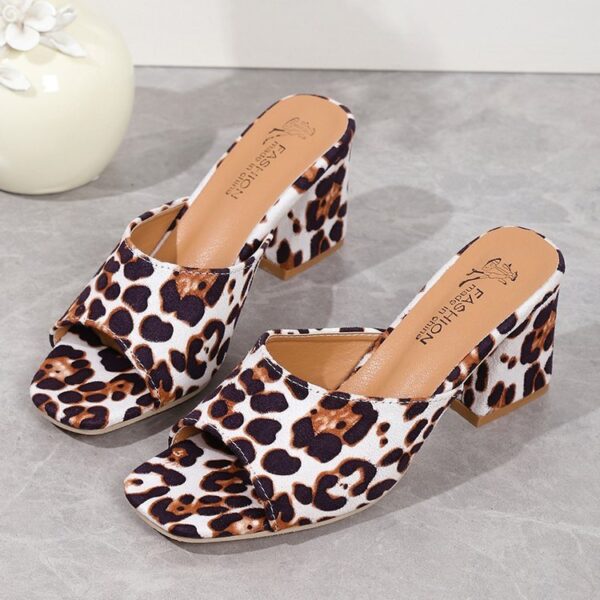Leopard Print Chunky Heel Sandals – Women’s Square-Toe Summer Slippers with PU Upper & Rubber Sole - Image 5