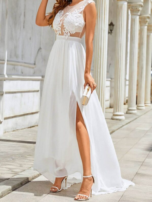 Chiffon Lace Trailing Wedding Dress – Elegant Swing Gown with Mid Waist & Flowy Skirt - Image 7