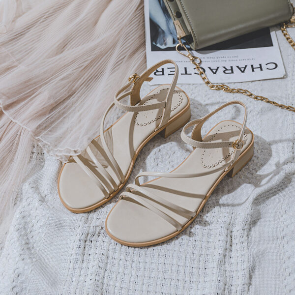 Women’s Korean Style Roman Sandals – Mid-Heel Round Toe Chunky Heels with Buckle Strap & Non-Slip Sole | Apricot - Image 4