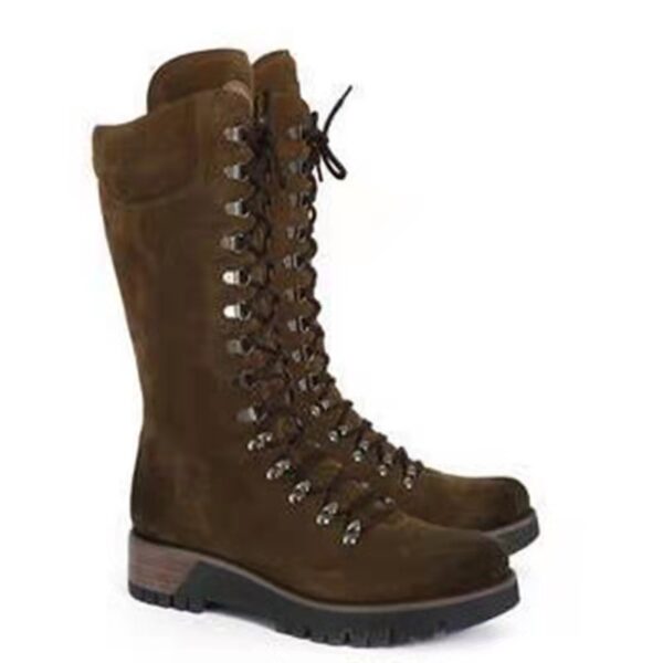 Women's Plus Size Mid-Calf Boots – Autumn/Winter Lace-Up Wedge Shoes with Round Toe - Image 4