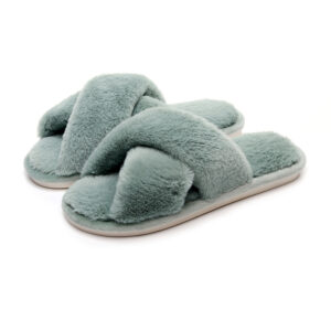 Cross Woven Woolen Slippers – Anti-Slip Indoor Winter Shoes with Plush Warmth | Round Toe