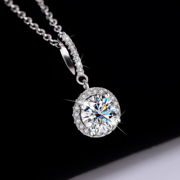 Moissanite Three-Piece Jewelry Set – S925 Sterling Silver Round Bag Necklace, Ring & Earrings with Rose & Camellia Petal Design | GRA Certified - Image 8