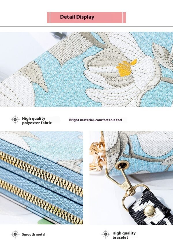Double Zipper Wallet – Large-Capacity PU Leather Clutch with Floral Accents | Urban Minimalist Style - Image 2