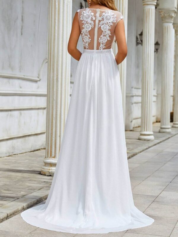 Chiffon Lace Trailing Wedding Dress – Elegant Swing Gown with Mid Waist & Flowy Skirt - Image 5