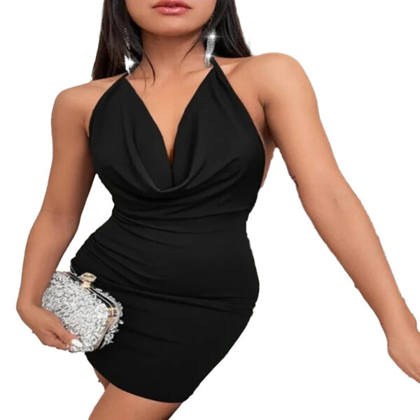 Summer Halter Dress – Deep V-Neck Sling Backless Dress with High Waist & Midi Skirt - Image 8