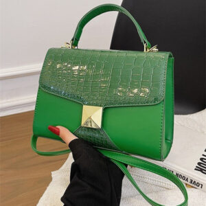Stone Pattern & Crocodile Stitch Crossbody Bag – Women’s Medium-Soft PU Leather Shoulder Purse for Daily Use