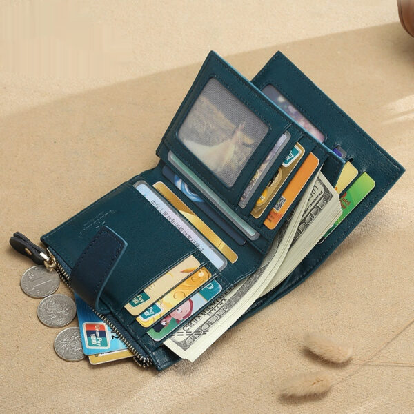 Women's RFID-Blocking Anti-Theft Genuine Leather Coin Purse – Multifunctional Organizer with Zipper Closure | Solid Color Design - Image 6