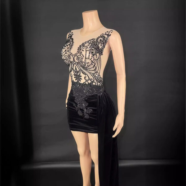 Luxury Socialite Evening Dress – Rhinestone-Embellished Stage Gown with High Waist & Asymmetrical Hem - Image 10