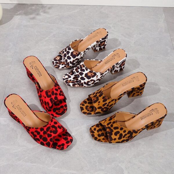 Leopard Print Chunky Heel Sandals – Women’s Square-Toe Summer Slippers with PU Upper & Rubber Sole - Image 9