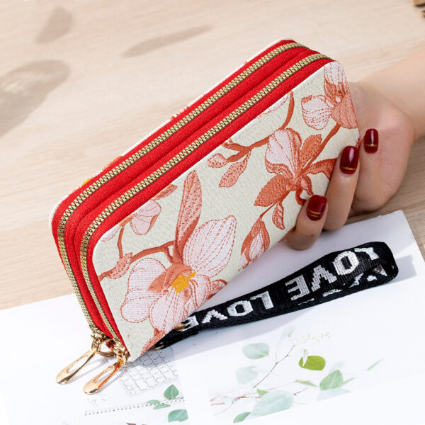 Double Zipper Wallet – Large-Capacity PU Leather Clutch with Floral Accents | Urban Minimalist Style - Image 3