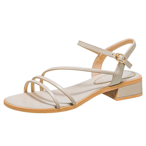 Women’s Korean Style Roman Sandals – Mid-Heel Round Toe Chunky Heels with Buckle Strap & Non-Slip Sole | Apricot - Image 5