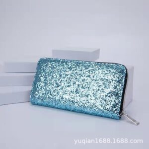 Korean Multi-functional Student Wallet – PU Leather Zipper Organizer with Sequins, 8 Colors | Compact Horizontal Square Design
