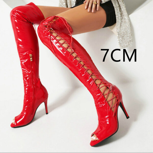 Stretch Thin Patent Leather Over-the-Knee Boots – Side Zipper Women’s Boots in Black, Red & White - Image 5