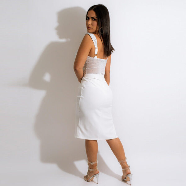 Rhinestone Sling Backless Two-Piece Set – Korean Milk Silk Commute Outfit in White & Black - Image 3