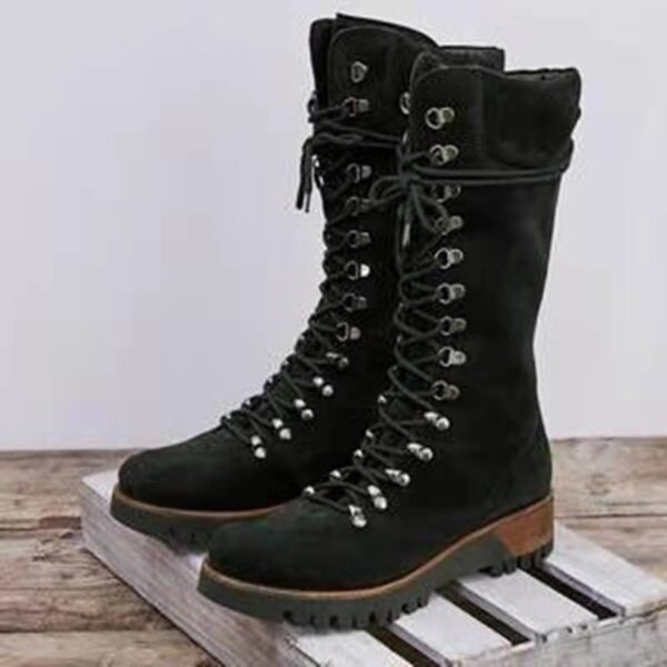 Women's Plus Size Mid-Calf Boots – Autumn/Winter Lace-Up Wedge Shoes with Round Toe - Image 5