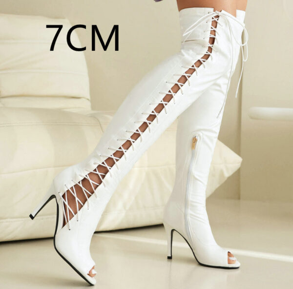 Stretch Thin Patent Leather Over-the-Knee Boots – Side Zipper Women’s Boots in Black, Red & White - Image 3