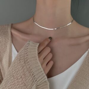 Adjustable Snake Bone Necklace – 925 Sterling Silver Plated Jewelry, White Gold Tone