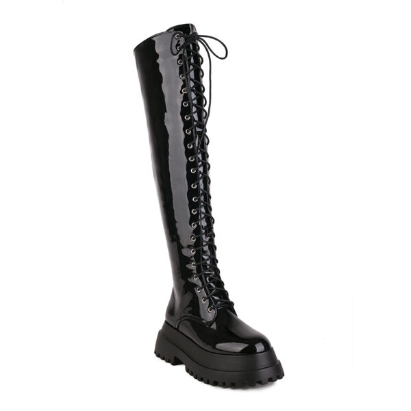 Punk Platform Boots – Over-the-Knee Lace-Up Combat Boots with Waterproof PU & Chunky Heel | Winter, Autumn, Spring - Image 3