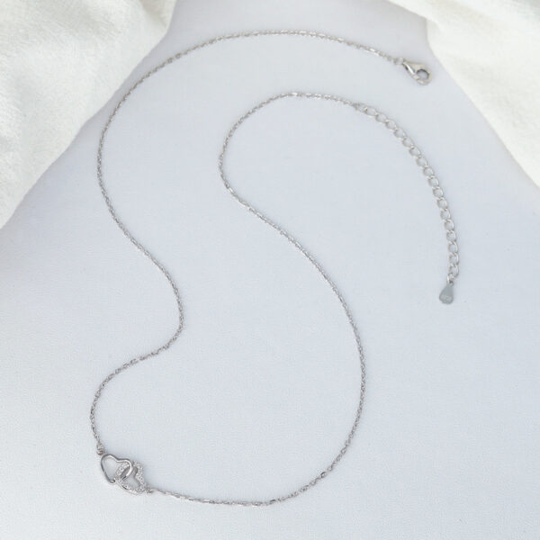 Heart-Shaped Collarbone Necklace – 925 Silver Diamond-Accented Pendant with Cross Chain - Image 6
