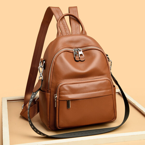 Women’s Genuine Leather Travel Backpack – Lightweight Casual Daypack with Stone Pattern, Multiple Pockets & Soft Cowhide - Image 5