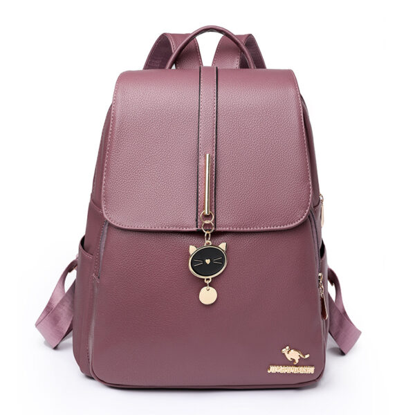 Casual Large Capacity Backpack – Waterproof Anti-Theft PU Leather Travel Bag with Contrast Trim - Image 7