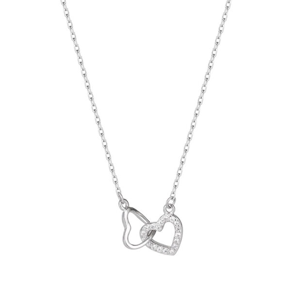 Heart-Shaped Collarbone Necklace – 925 Silver Diamond-Accented Pendant with Cross Chain - Image 3