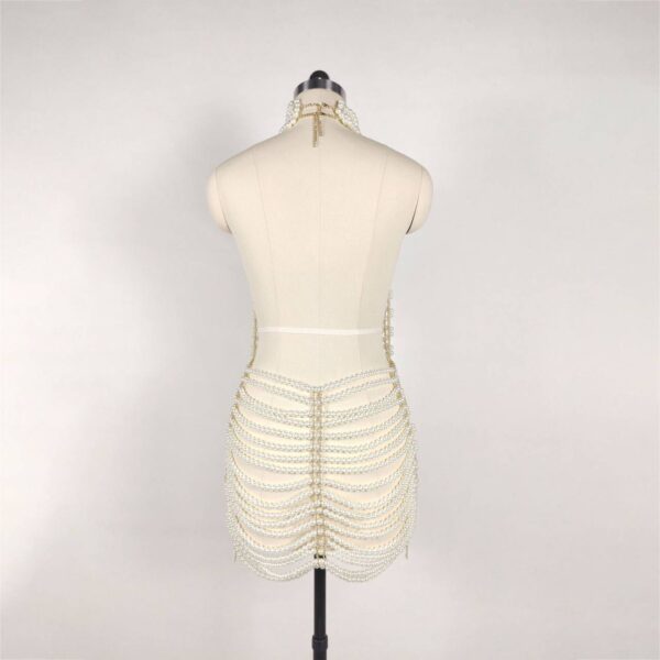 Beaded Halter Dress – TR Fabric Mini Party Gown with Mid Waist & One-Step Skirt | Ivory White - Image 4