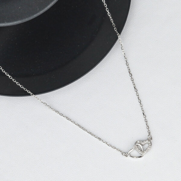 Heart-Shaped Collarbone Necklace – 925 Silver Diamond-Accented Pendant with Cross Chain - Image 5
