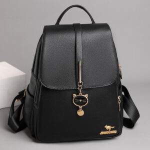 Casual Large Capacity Backpack – Waterproof Anti-Theft PU Leather Travel Bag with Contrast Trim