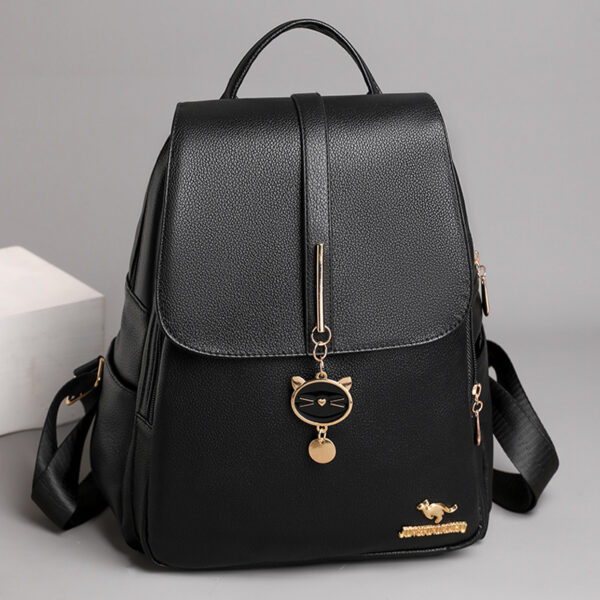 Casual Large Capacity Backpack – Waterproof Anti-Theft PU Leather Travel Bag with Contrast Trim