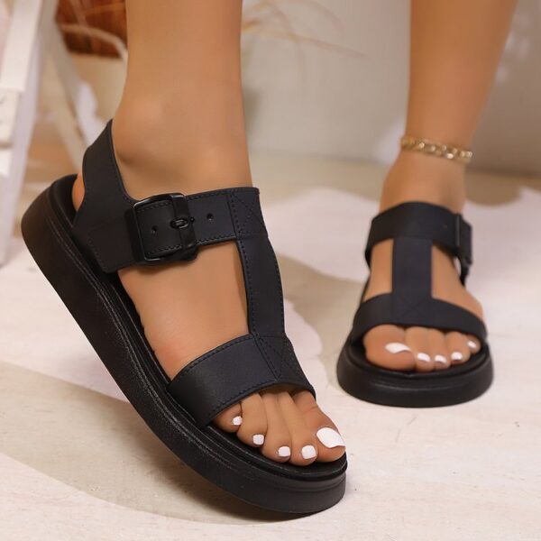 Women's I-Shaped Sandals – Fashion Buckle Strap Low-Top Shoes | PU Vulcanized Sole, Round Toe - Image 3