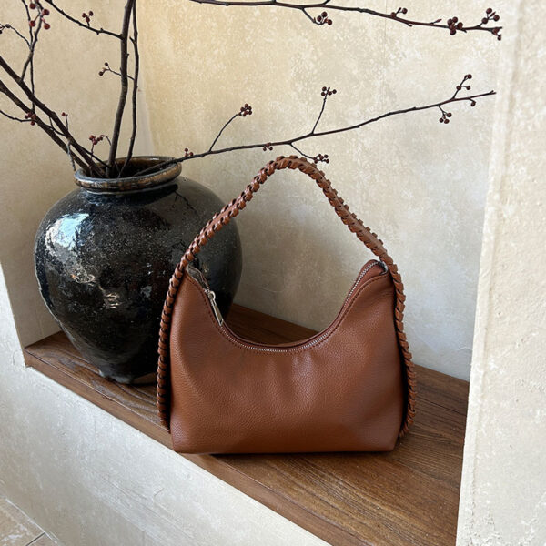 Crescent Crossbody Bag – Soft PU Leather Bucket Bag with Tassel & Stitching Details | Lightweight Daily Shoulder Bag - Image 5