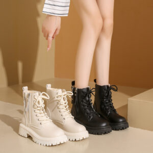 Women’s Casual Warm Ankle Boots – Round Toe PU Leather Shoes with Cotton Lining